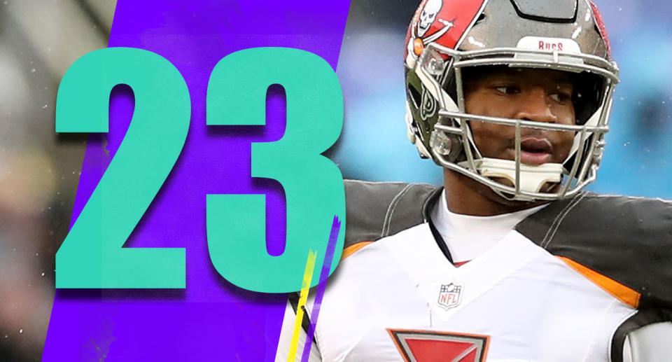 <p>Jameis Winston’s past two games have been brutal: 31-of-63, 370 yards, two touchdowns, two interceptions, 64.9 passer rating. Good luck if you’re the Buccaneers trying to figure out what to do about his future. (Jameis Winston) </p>