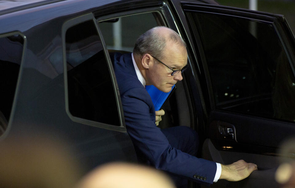 Irish Foreign Minister Simon Coveney arrives for a meeting of EU foreign ministers at the European Convention Center in Luxembourg, Monday, Oct. 14, 2019. Ireland says that a Brexit deal may be possible in the coming days, after technical teams from Britain and the European Union worked through the weekend. (AP Photo/Virginia Mayo)