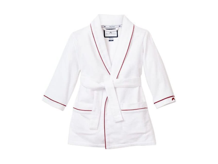Petite Plume White Robe with Garnet Piping