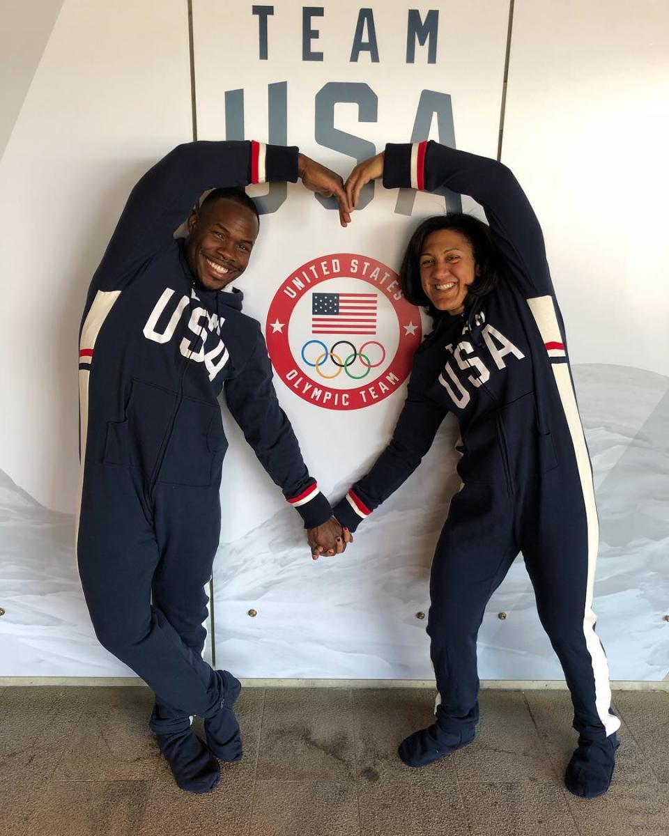 <p>American bobsledders Elana Meyers Taylor and Nic Taylor met in 2011 through the sport they both love. Taylor proposed to Meyers Taylor on the podium at the 2013 World Championships. They were married the following year in a bobsled-themed ceremony. Both are representing Team USA in PyeongChang. (Photo via Instagram/elanameyerstaylor) </p>