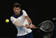 Tennis - Australian Open - Rod Laver Arena, Melbourne, Australia, January 22, 2018. Serbia's Novak Djokovic in action during his match against South Korea's Chung Hyeon. REUTERS/Edgar Su