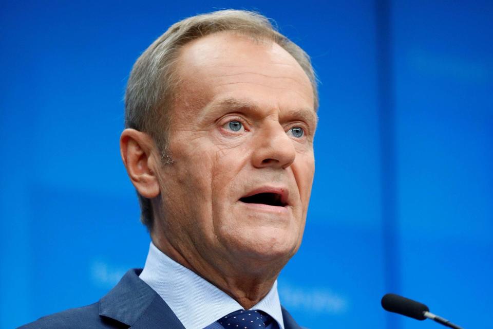 European Council president Donald Tusk at Thursday's press conference (Francois Lenoir/Reuters)