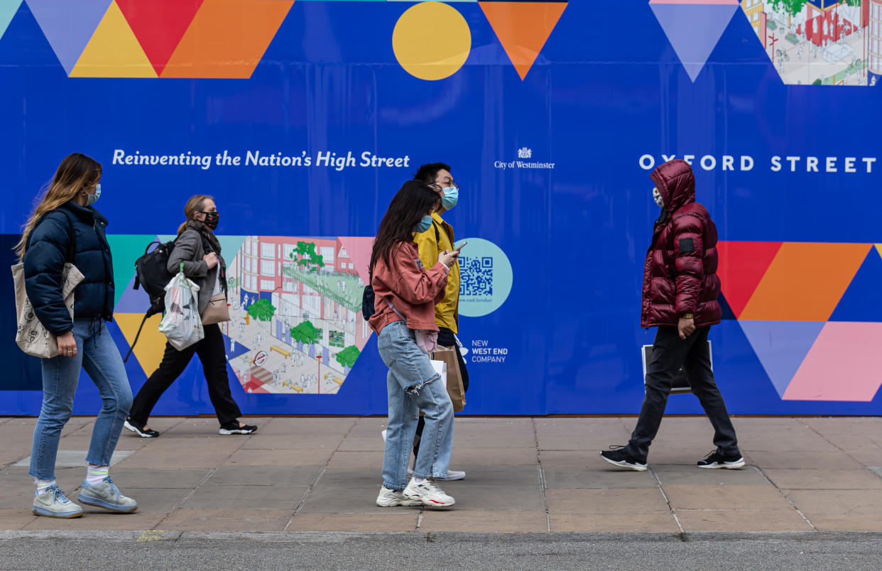 Shoppers on Oxford Street, London on Wednesday 21st April 2021.  Photo: Tejas Sandhu/MI News/NurPhoto via Getty Images