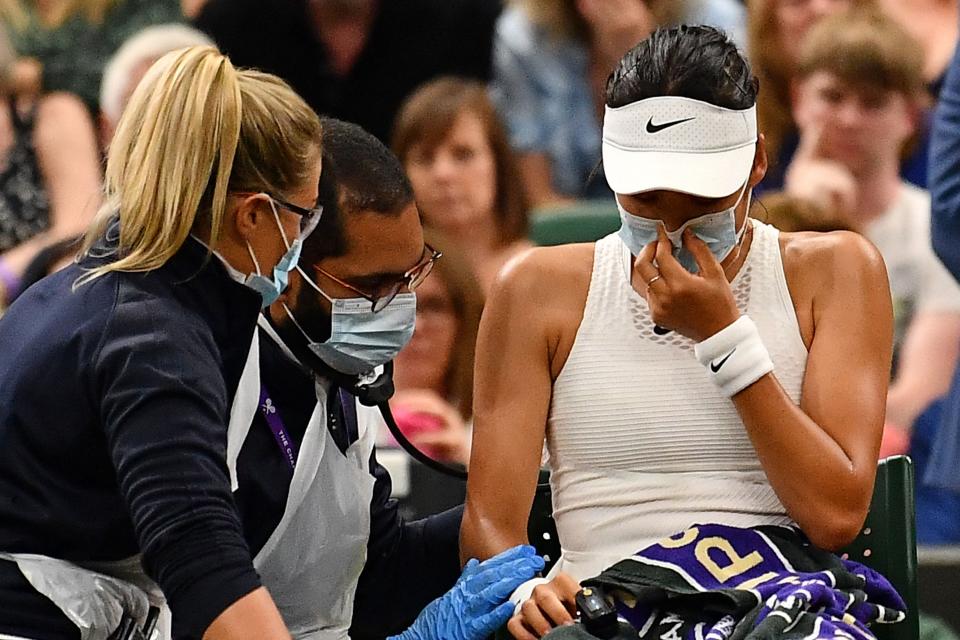 Emma Raducanu retired from her fourth-round match against Ajla Tomljanovic at Wimbledon (AFP via Getty Images)