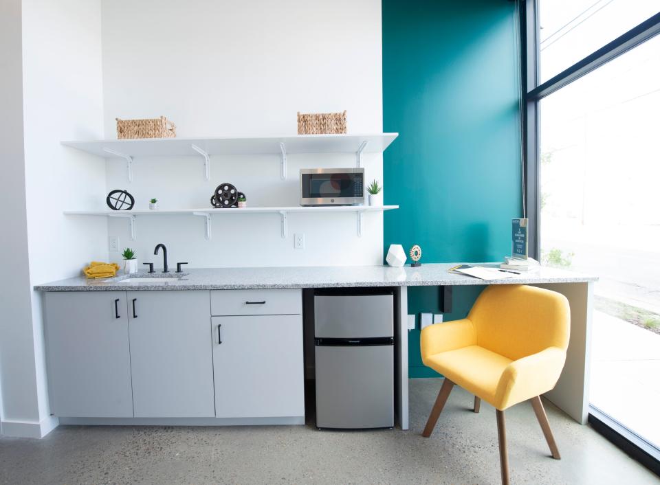 A model unit at the The Martin Flats offers about 200 sq. feet for residents. Thursday, Oct. 7, 2021 in Nashville, Tenn. The Martin Flats apartments are a co-living space with communal kitchens, and communal living spaces. 