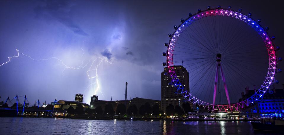 Light show: Forecasters predicted two days of storms after the three week heatwave. (PA)