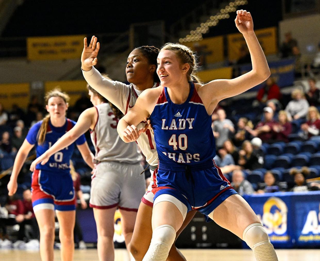 Lubbock Christian University center Reese Schumann (40) and the Lady Chaps face UT Tyler on Monday for the South Central Regional title in the Division II Tournament.