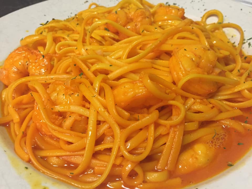 Linguine with Mozambique -Style Shrimp at Estoril Restaurant.