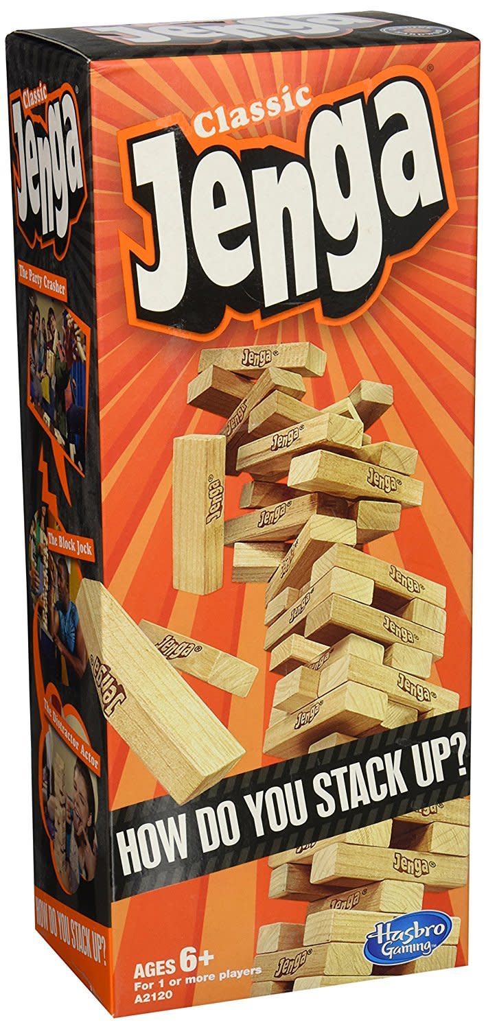 You can't go wrong with this <a href="https://www.amazon.com/Hasbro-A2120-Jenga-Classic-Game/dp/B00ABA0ZOA/ref=zg_bs_toys-and-games_23?_encoding=UTF8&amp;psc=1&amp;refRID=B28WNH6NWPG1BEK0TGQK" target="_blank">classic,&nbsp;strategic game</a>.