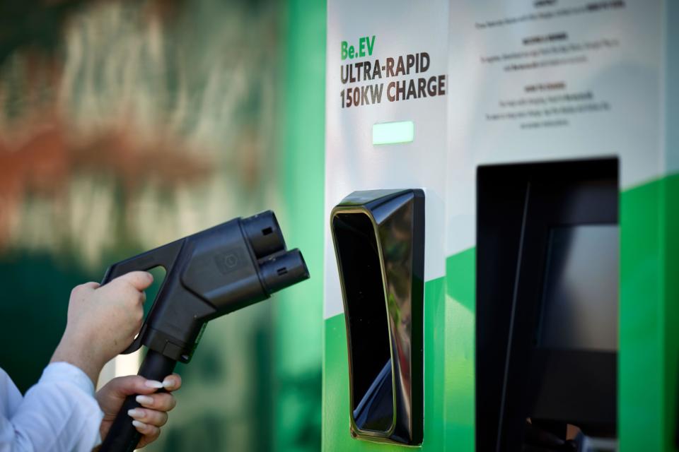 EV electric car being charged with a Ultra Rapid charger