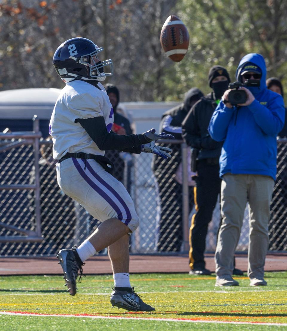 Rumson-Fair Haven senior receiver Scott Venancio, shown catching a touchdown pass in the Bulldogs' 42-6 win over Willingboro in a Group 2 semifinal on Nov. 20, has been a key player all season for the Bulldogs.