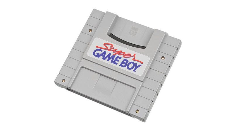 A Super Game Boy cartridge for SNES  sits on a white backdrop.