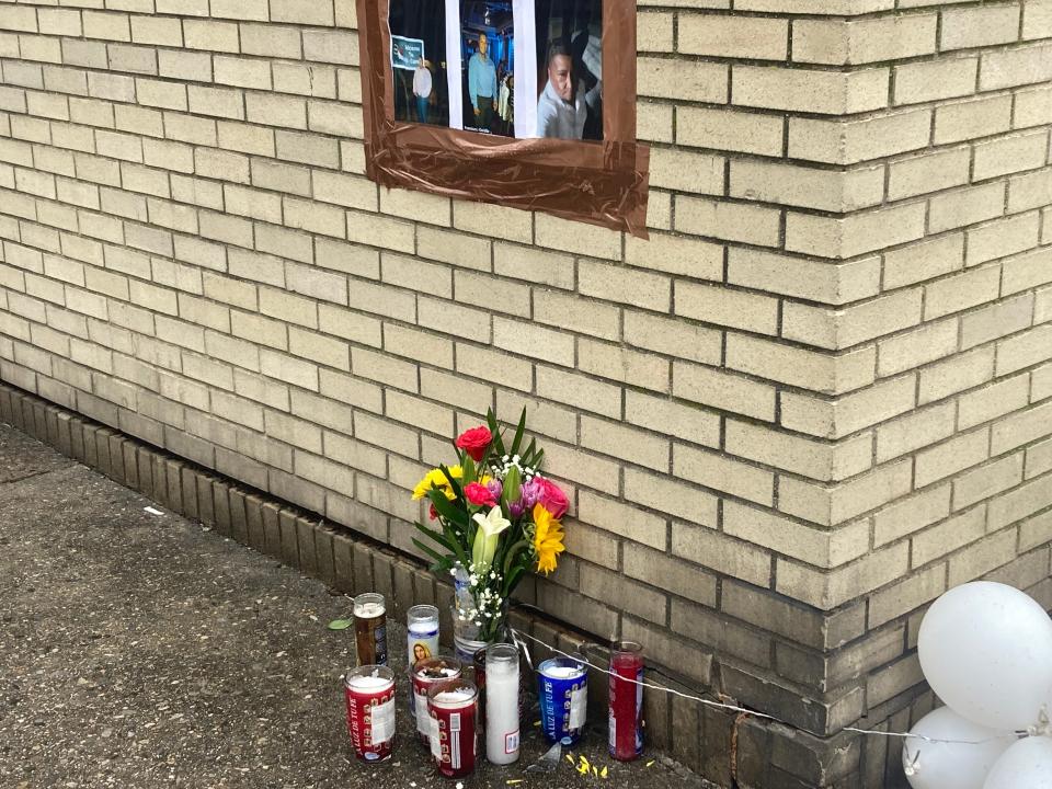 Memorial at Willow Street and Mount Carmel Place in Yonkers where Francisco Gordillo was fatally shot in a pickup truck on Feb. 26, 2024