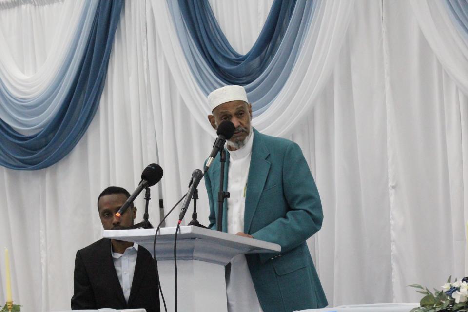 Leaders with Al-Farooq Islamic Center of Nashville speak at a ribbon cutting event for the mosque's new building on Thompson Lane on Feb. 25, 2023. The center opened in 1999 and was long located on 4th Avenue South.