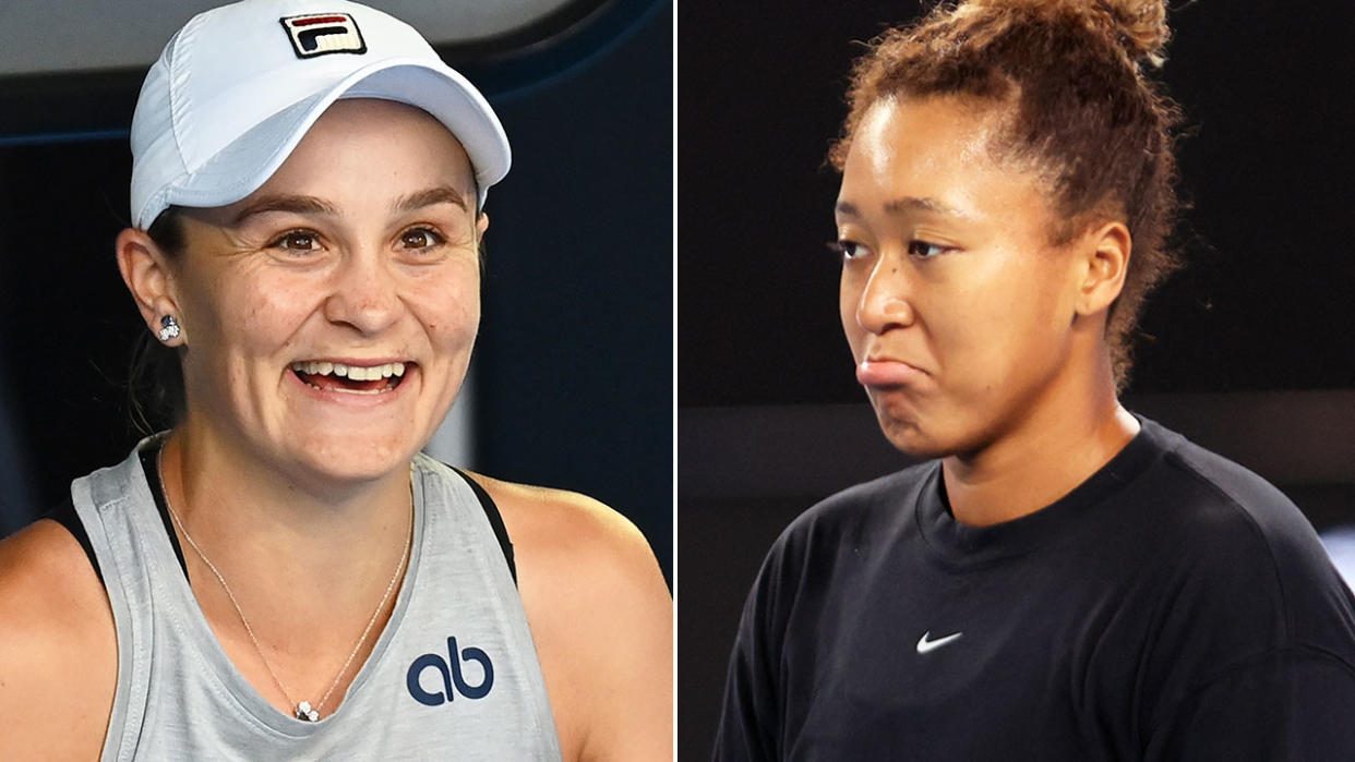 Ash Barty (L) and Naomi Osaka could meet in the fourth round after being drawn in the same quarter for the Australian Open. Pic: Getty