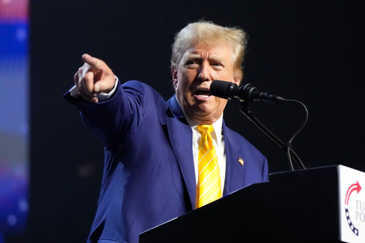 Republican presidential candidate Donald Trump speaks at a campaign rally in Phoenix, Arizona, on Thursday June 6 2024 (Rick Scuteri/AP)