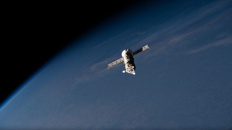 The ISS Progress 80 cargo spacecraft departing the space station on October 23, 2022.