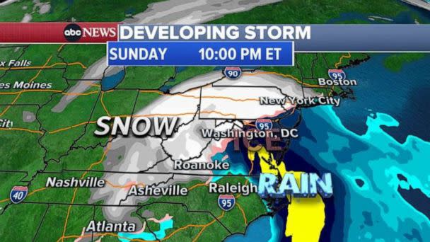 PHOTO: ABC News Developing Storm Alert map for Sunday, 10:00PM ET. (ABC News)