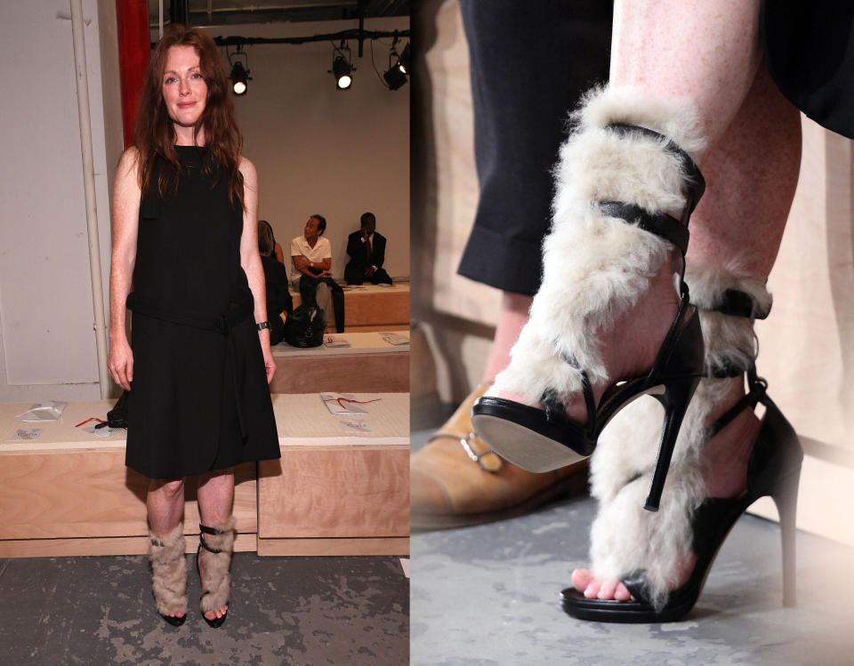 Julianne Moore's fur-covered sandals