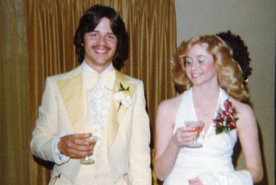 Andy Seidel and Michelle Martinko, seen in a 1978 prom photo, dated for two years before breaking up. / Credit: Rob Riley