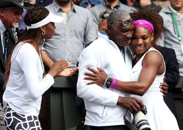 Serena Williams, right, with her father, Richard Williams, and sister Venus Williams after winning a match July 7, 2012, at the Wimbledon Lawn Tennis Championships in London. (Photo: Julian Finney via Getty Images)