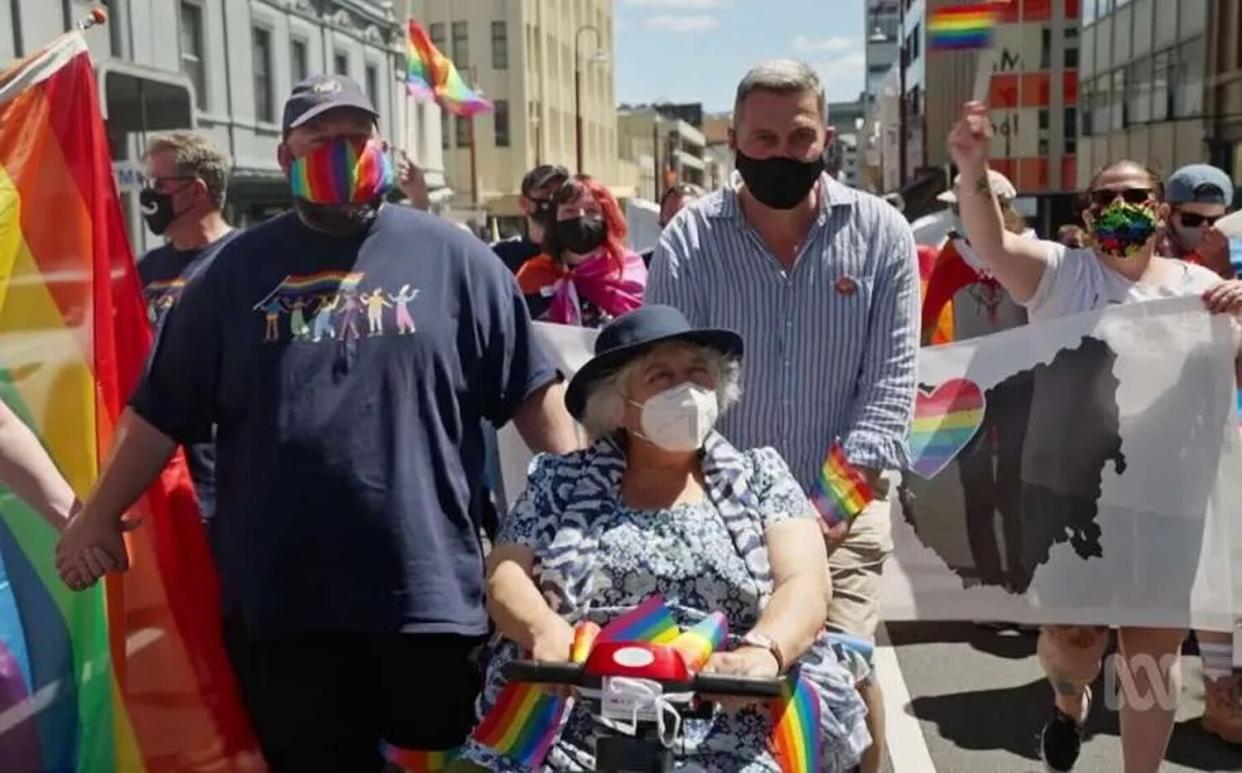 Veteran LGBTIQ+ campaigner Rodney Croome has taken Miriam Margolyes to her first ever pride parade in Tasmania in the actress’ new docuseries