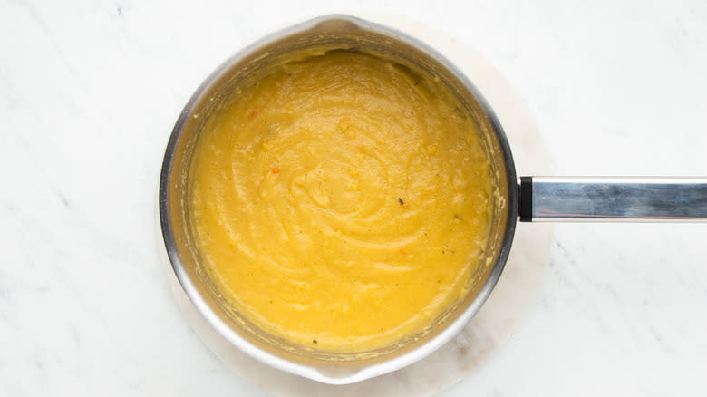 Cooked polenta in a saucepan