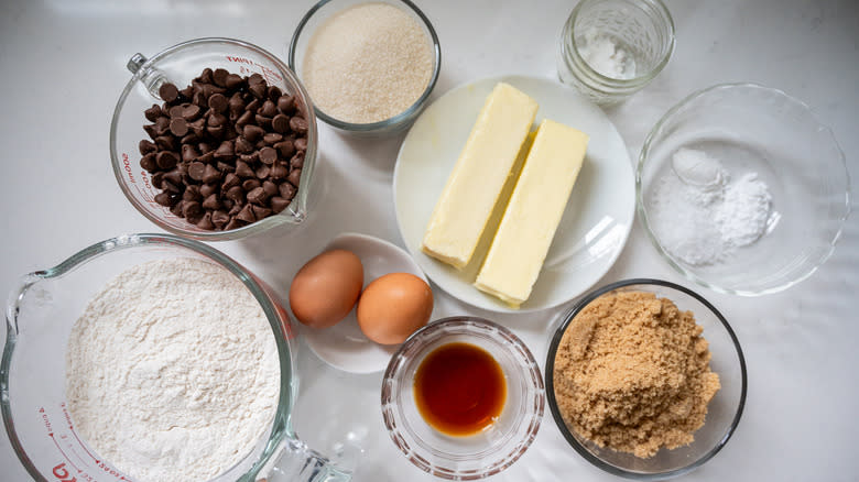 ingredients for Crumbl copycat chocolate chip cookies