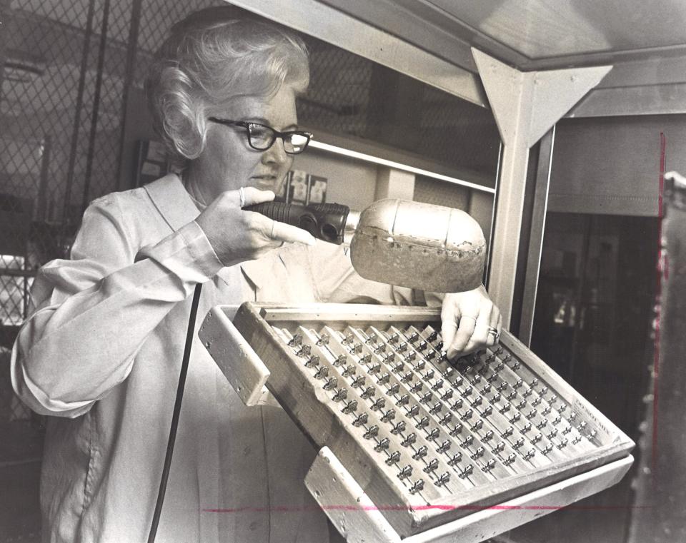 A photo of Mrs. Joy Moore checking a tray of watches at the Abilene Timex plan was published in the Reporter-News Oct. 22, 1972. Timex opened a new manufacturing plant at 4002 Loop 322 in 1974, and shuttered it three years later.