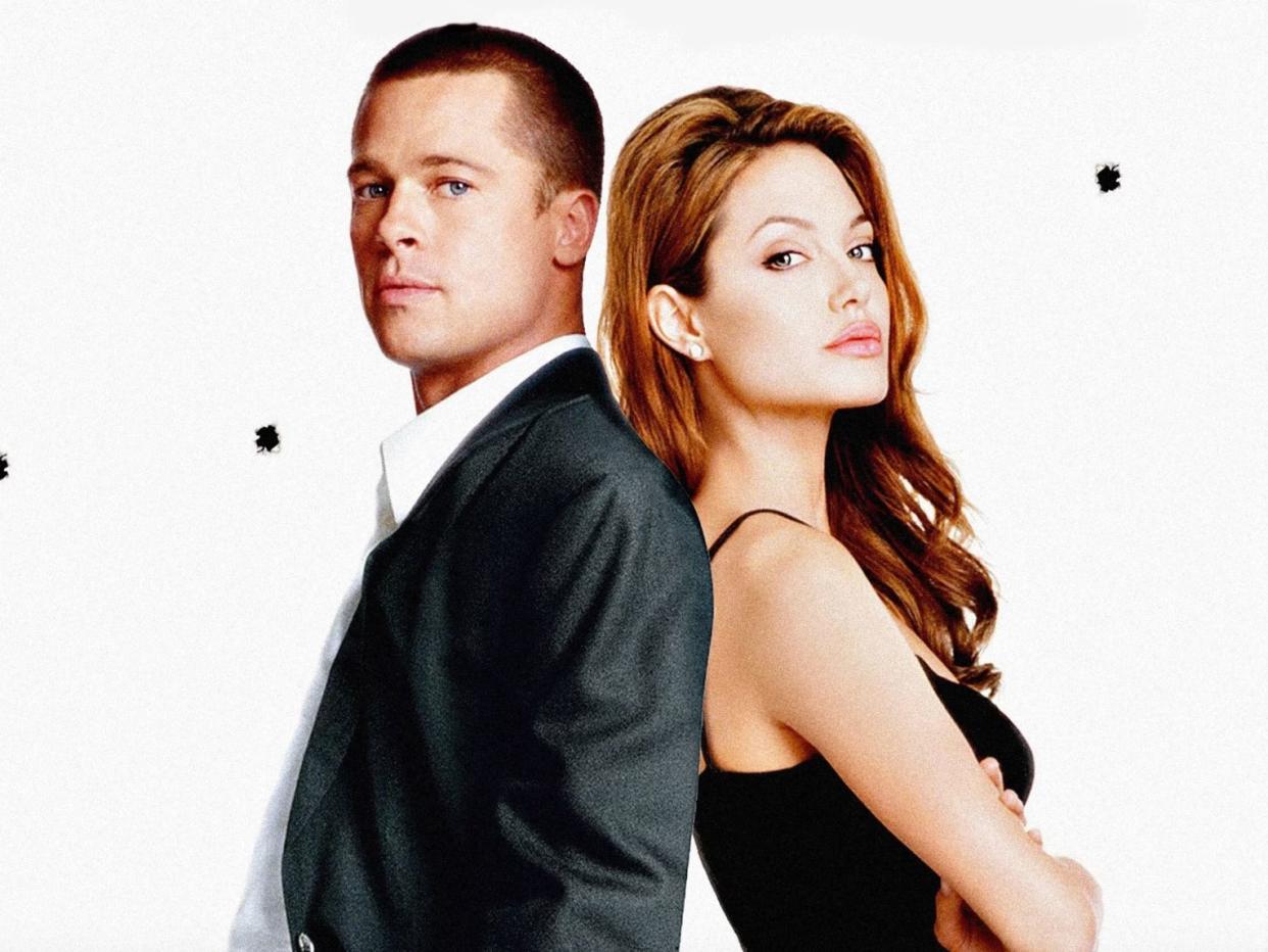 Brad Pitt and Angelina Jolie on the poster for "Mr. and Mrs. Smith."