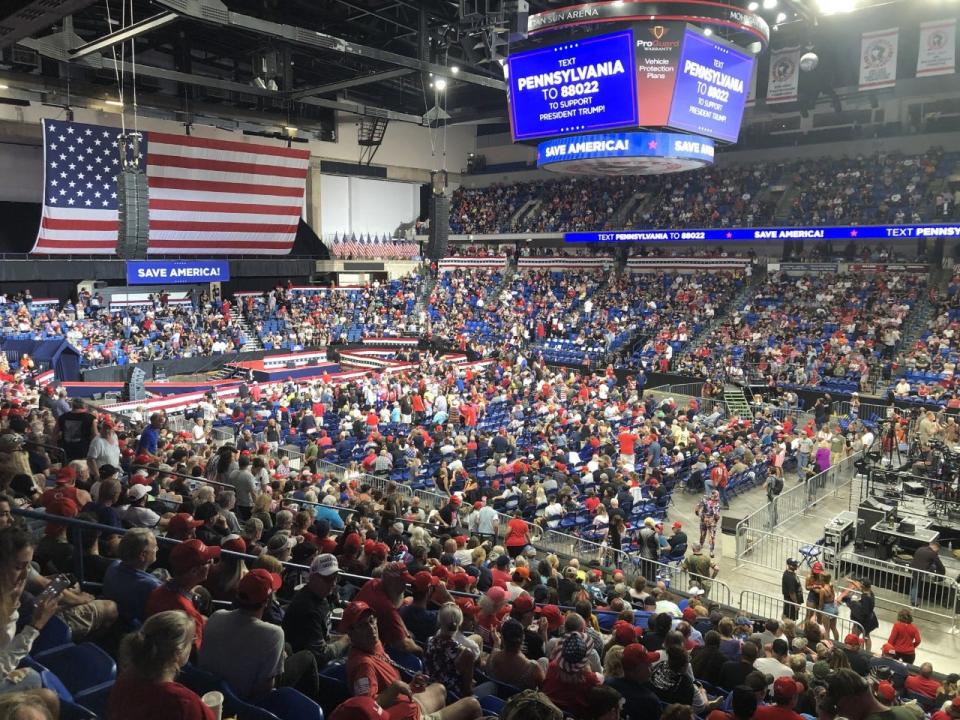 Crowds of Trump supporters fill the Mohegan Sun Arena at Casey Plaza in Wilkes-Barre, Pa. on Saturday, Sept. 3, 2022.