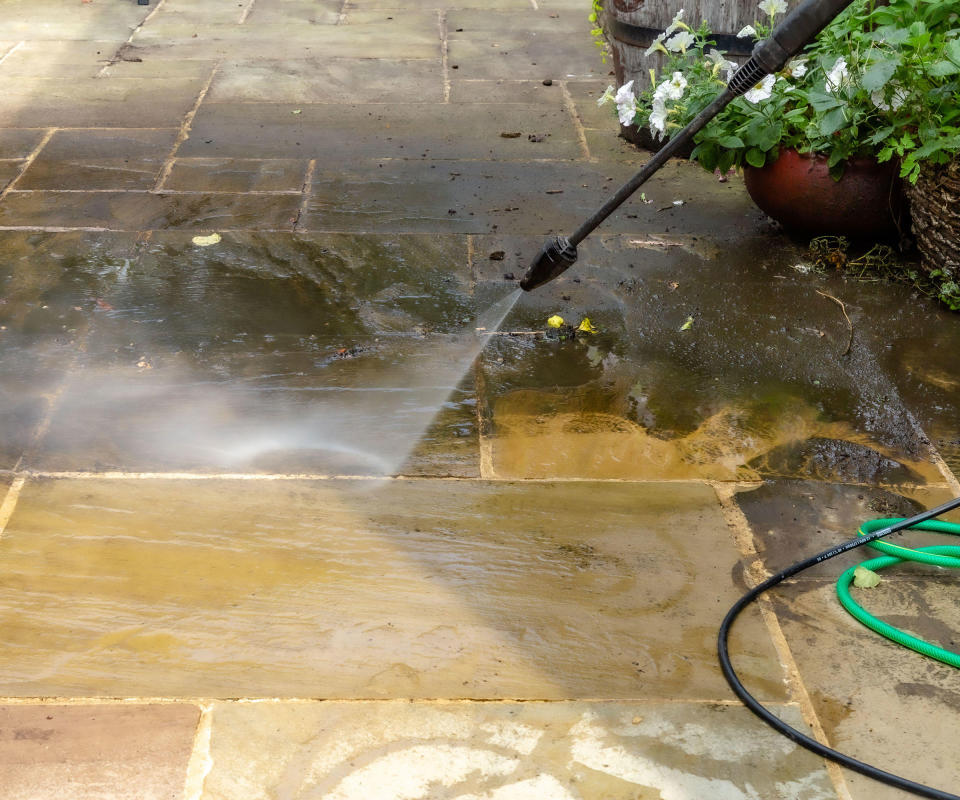 pressure washing a patio