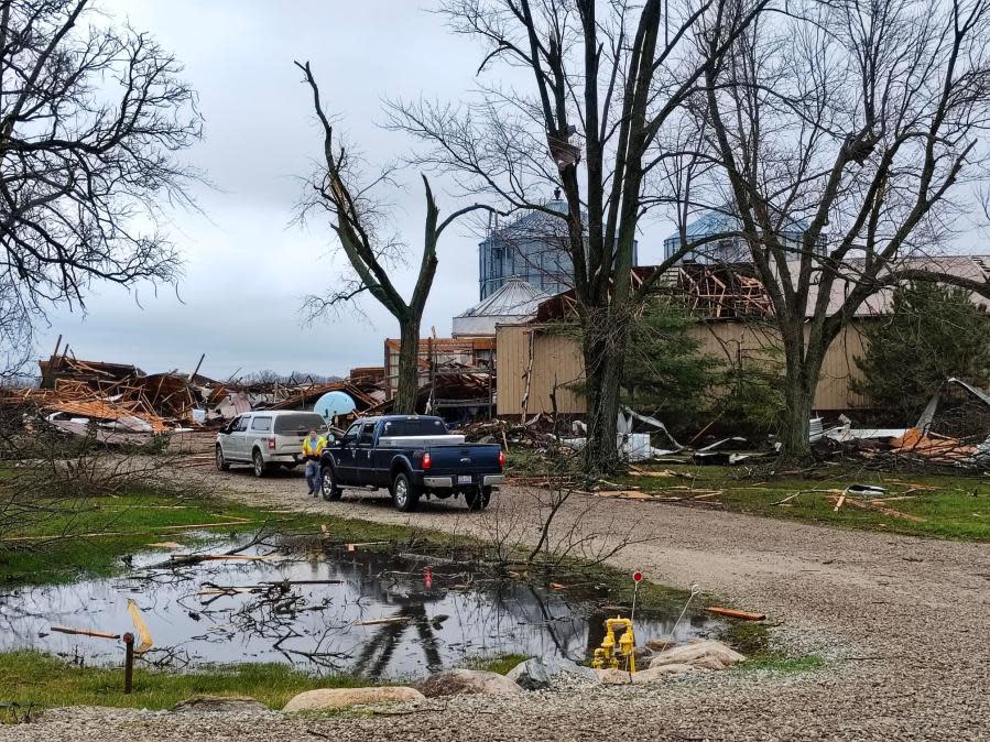 Delaware County residents experienced extensive damage to their homes and property in the aftermath of violent storms, March 15, 2024. (NBC4/Mark Feuerborn)