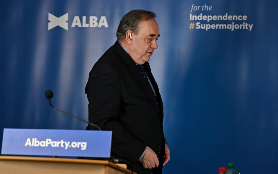 Former First Minister Alex Salmond speaks during the Alba Party campaign launch on April 6 - Jeff J Mitchell/ Getty Images Europe