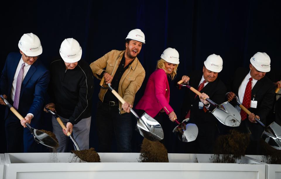 Country singer Luke Bryan and his wife, Caroline, break ground on the $200 million renovation and expansion project for Williamson Medical Center in Franklin on April 4, 2022.