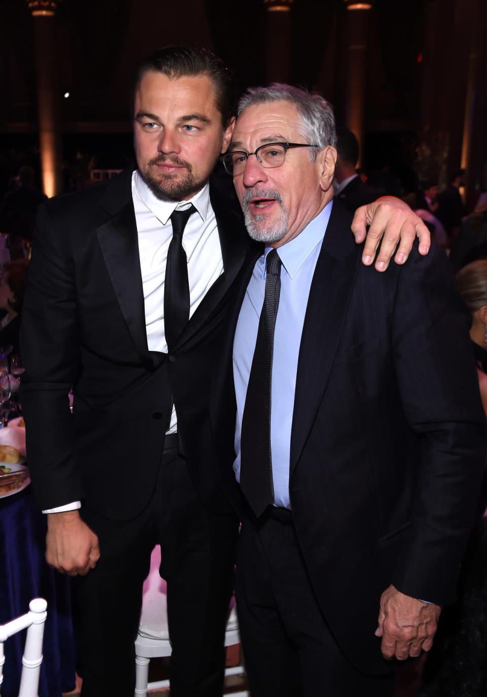 Leonardo DiCaprio and Robert De Niro attend the 2016 amfAR New York Gala at Cipriani Wall Street on February 10, 2016 in New York City. 