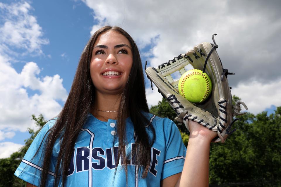 Ursuline sophomore Ava Papaleo was selected to play in the PGF All-American Futures Game as part of HS Softball All-American Game weekend, which will be shown on ESPN. Ava Papaleo is photographed at The Ursuline School in New Rochelle June 10, 2024.