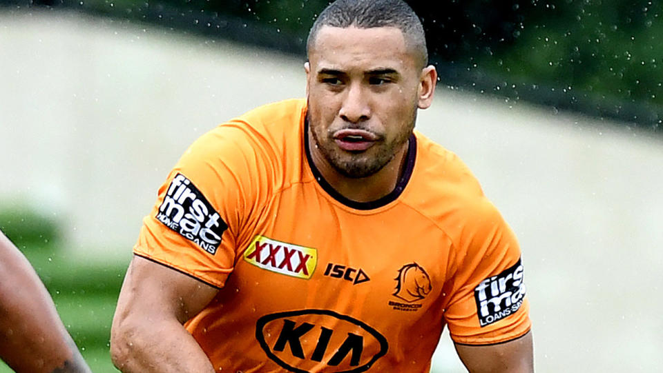 Jamil Hopoate, pictured here at a Brisbane Broncos training session in 2020.