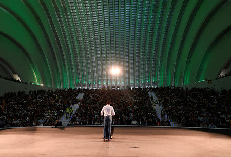 FILE PHOTO: Santiago Abascal, leader and presidential candidate of Spain's far-right party VOX, attends a rally meeting in Oviedo, Spain April 12, 2019.REUTERS/Eloy Alonso/File Photo