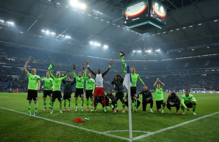 Football Soccer - Schalke 04 v Ajax Amsterdam - UEFA Europa League Quarter Final Second Leg - Veltins-Arena, Gelsenkirchen, Germany - 20/4/17 Ajax players celebrate after the match Reuters / Thilo Schmuelgen Livepic