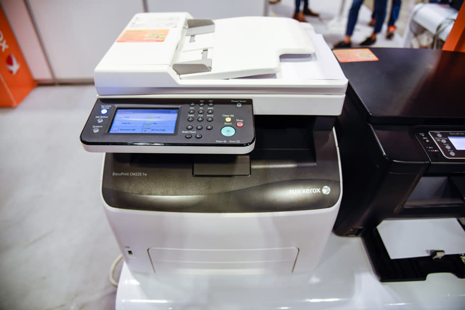 The DocuPrint CM225 fw is an A4 color MFP S-LED printer that prints, scans, copies and faxes, with Wi-Fi support. S$479 (U.P. S$649) at the show, with free S$80 NTUC vouchers, trolley and VR glasses.