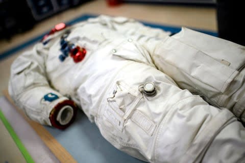 The space suit of Michael Collins at the National Air and Space Museum in DC - Credit: GETTY