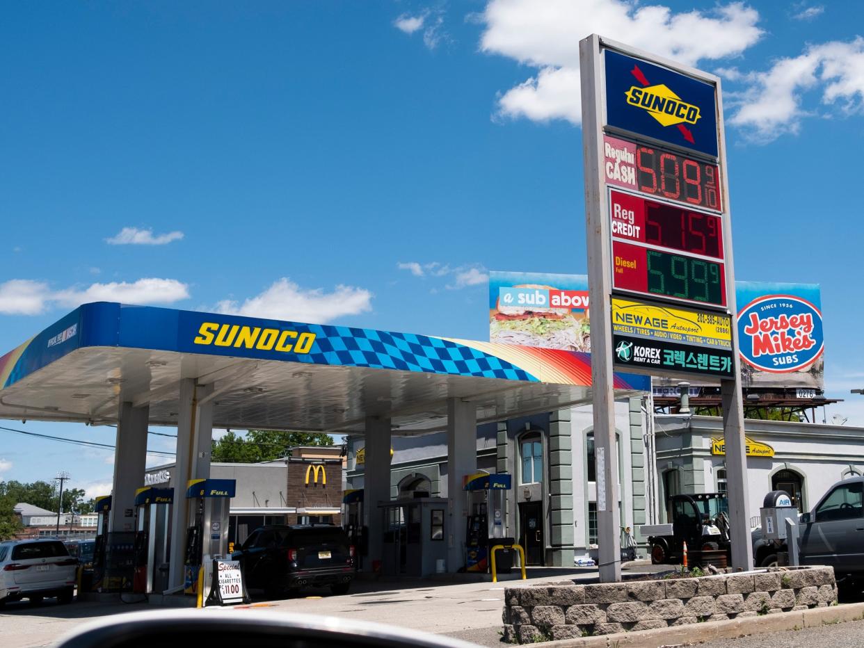 Prices displayed on a gas station on June 11, 2022 in Fort Lee, New Jersey.