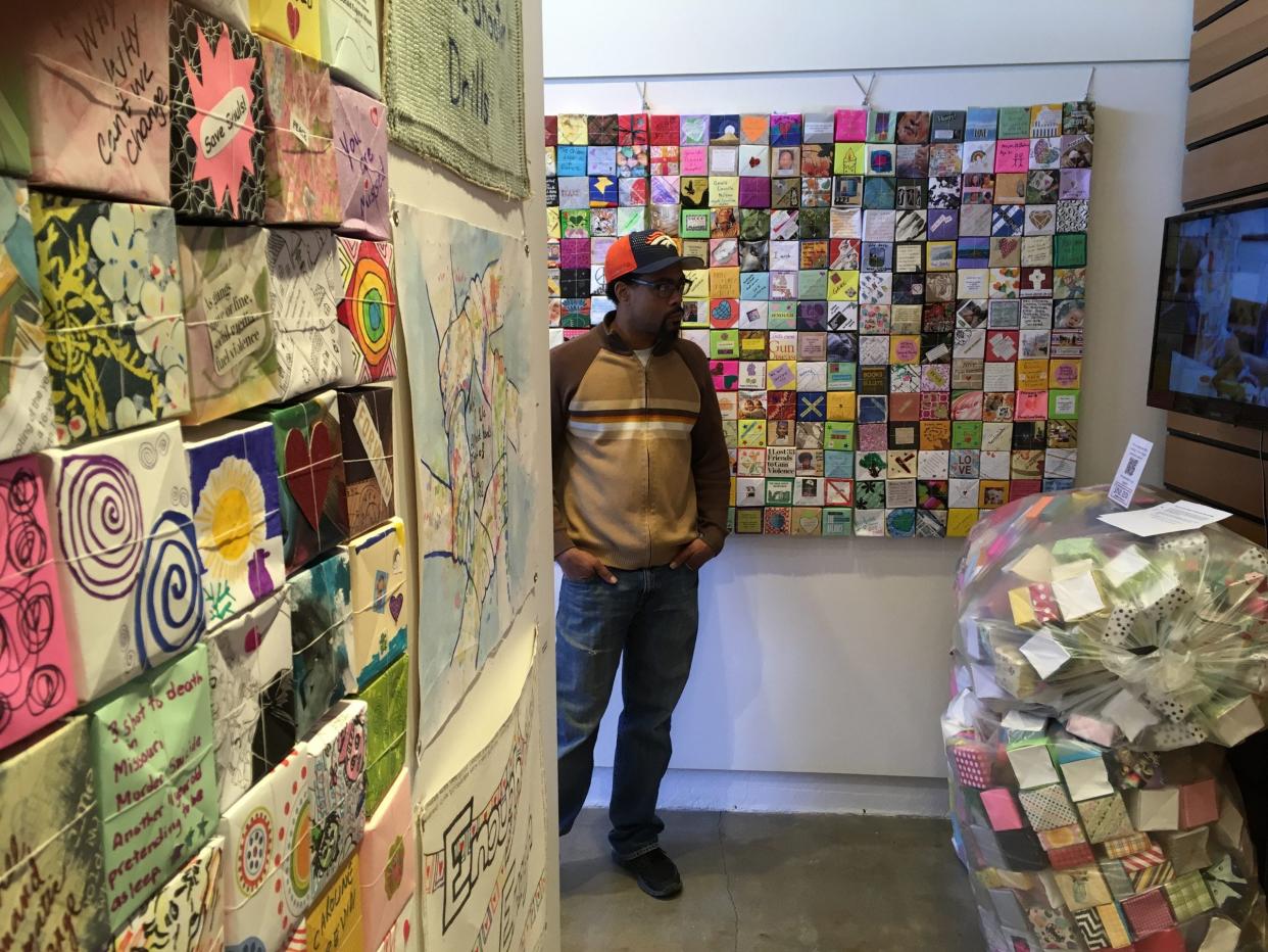Soul Boxes on display at the Multnomah Arts Center, Portland Ore., are shown. Soul Boxes representing Michigan and Ohio gun deaths and injuries will be displayed through July 9 at the Sisters, Servants of the Immaculate Heart of Mary Motherhouse.