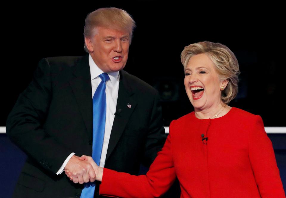 Donald Trump and Hillary Clinton shake hands at the conclusion of their first presidential debate. (Photo: Mike Segar/Reuters)