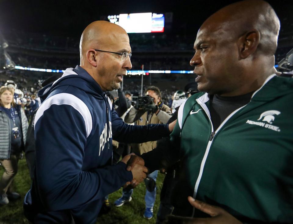 Mel Tucker, right, and Michigan State football will face James Franklin and Penn State on Black Friday, Nov. 24 at Ford Field in Detroit.
