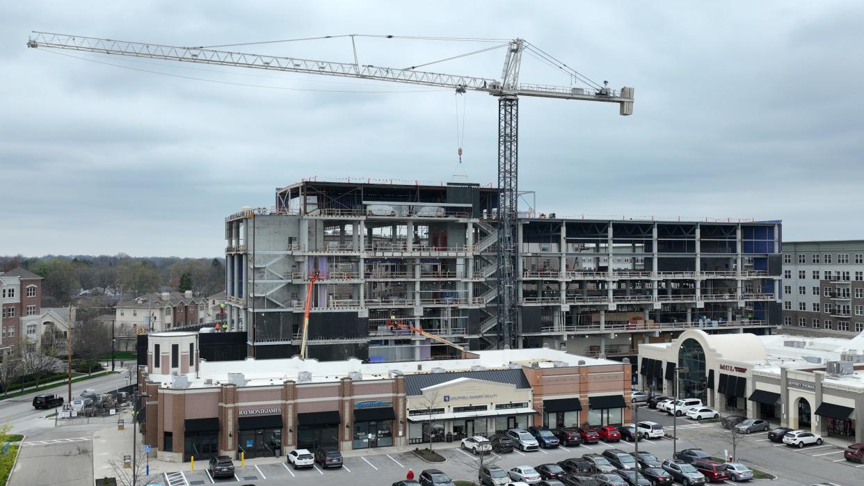 The multistory Bob Crane Community Center is under construction Tuesday in the Kingsdale Shopping Center in Upper Arlington.