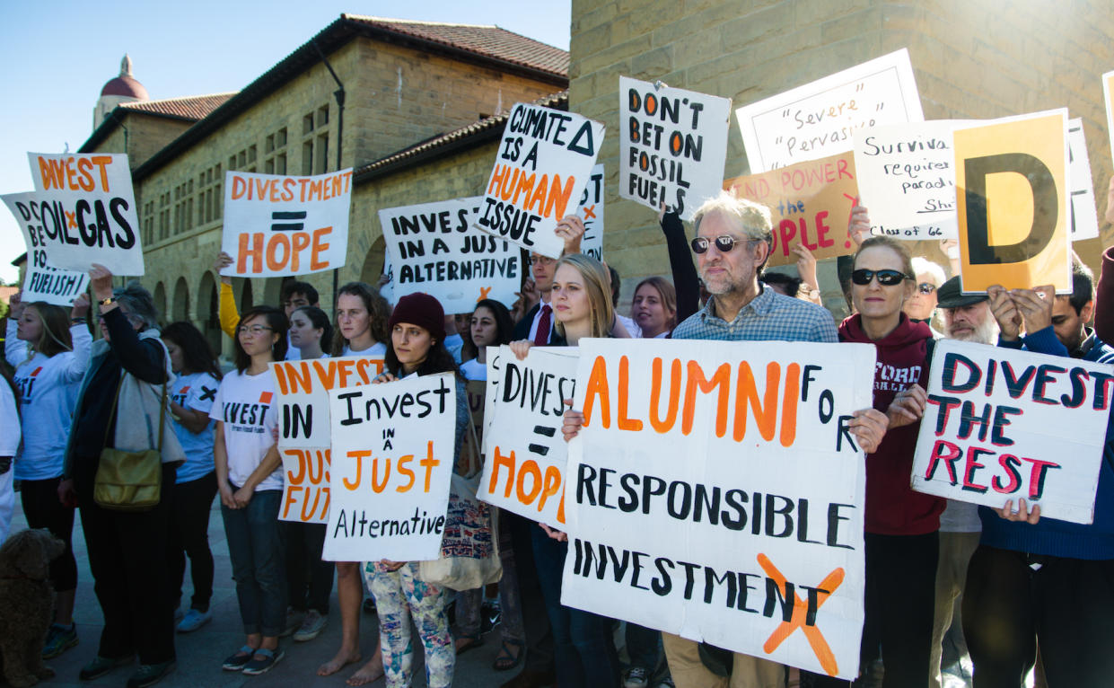 Fossil fuel divestment campaigners at Stanford University. Fossil Free Stanford via Flickr