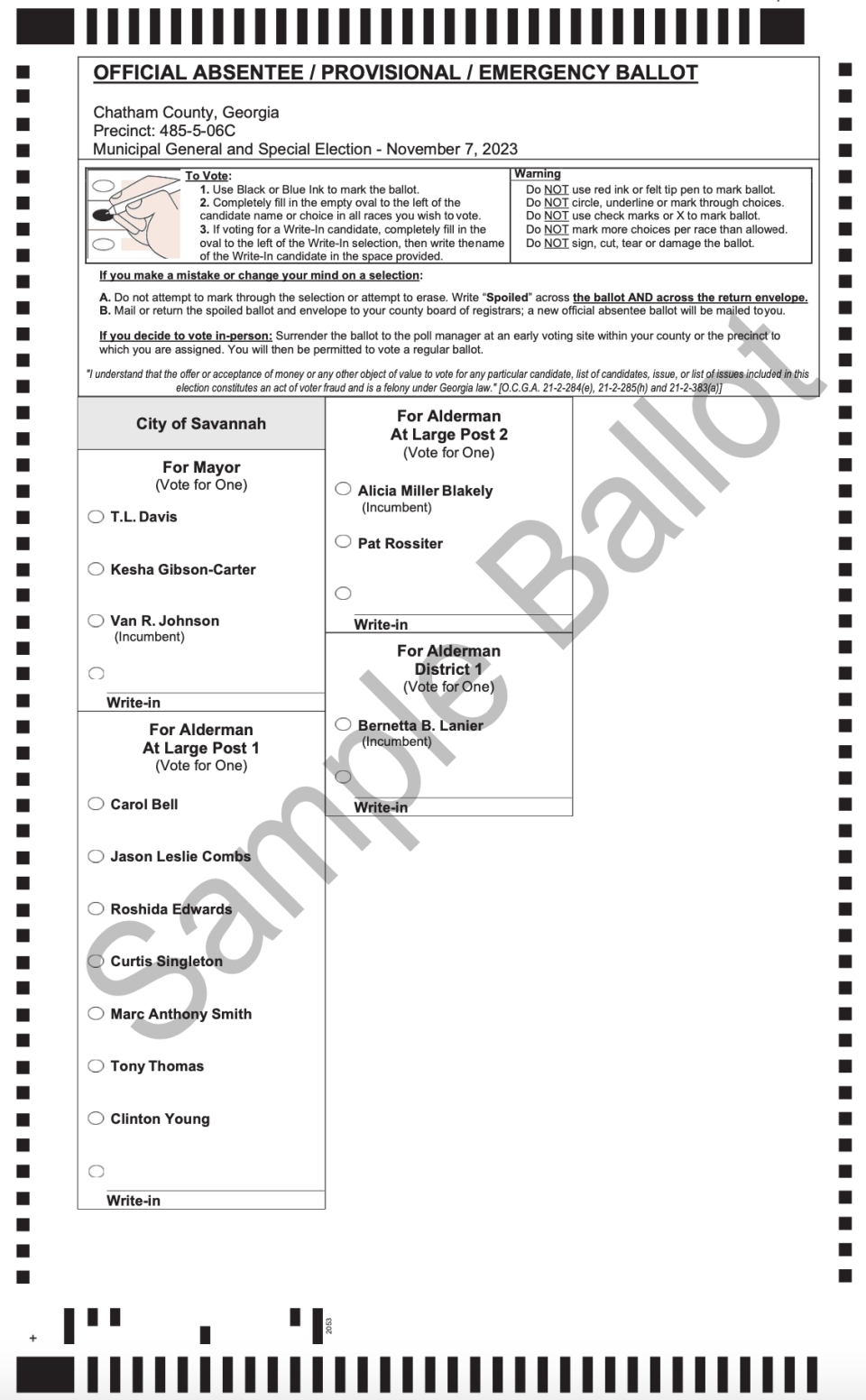 What's on the ballot Nov. 7? Here are sample ballots for Savannah, Ga