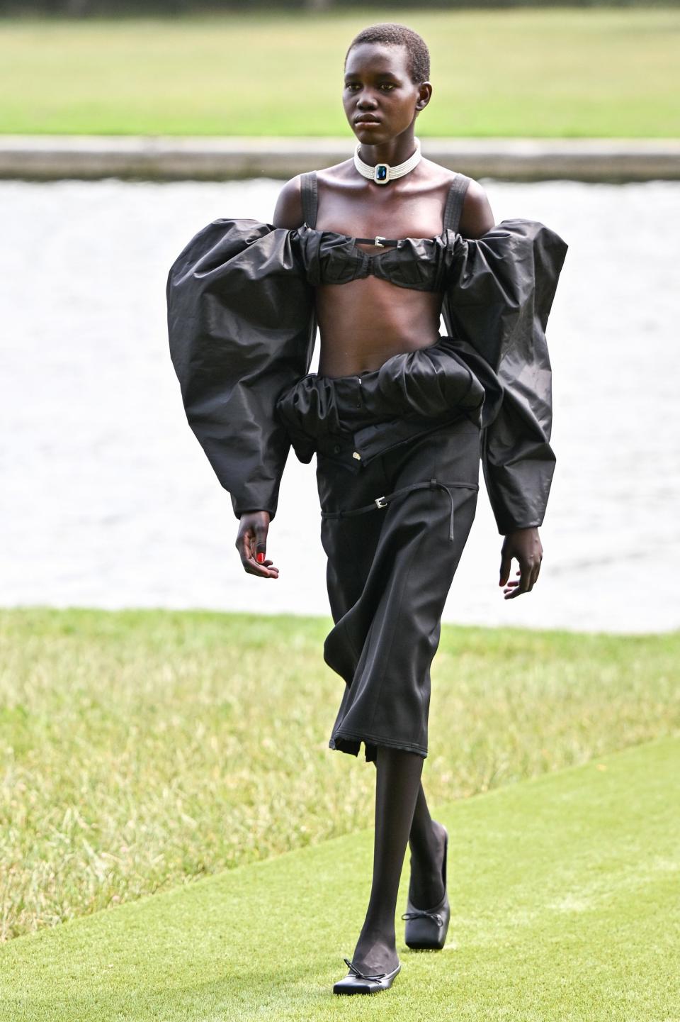 A model walks the runway during "Le Chouchou" Jacquemus' Fashion Show at Chateau de Versailles in in Versailles, France in June 2023.